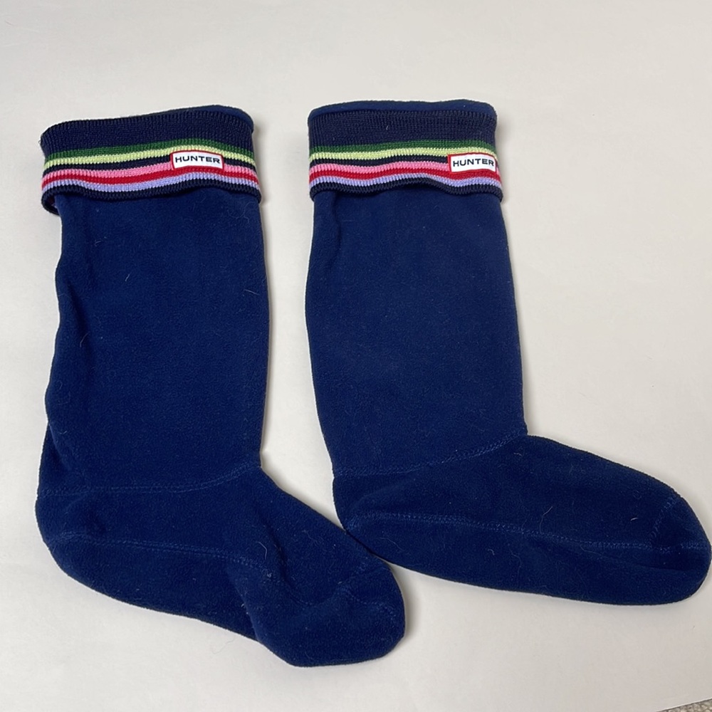 Hunter boot Women’s size ML navy fleece tall boot socks with multicolor band